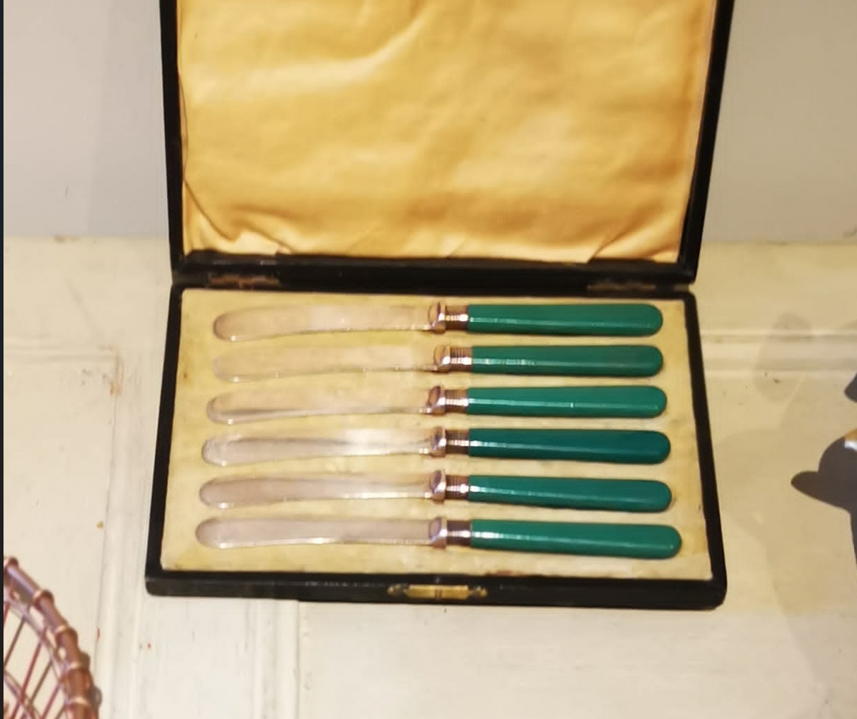 Vintage Bakelite-Handled Butter Knives – Boxed Set of Six